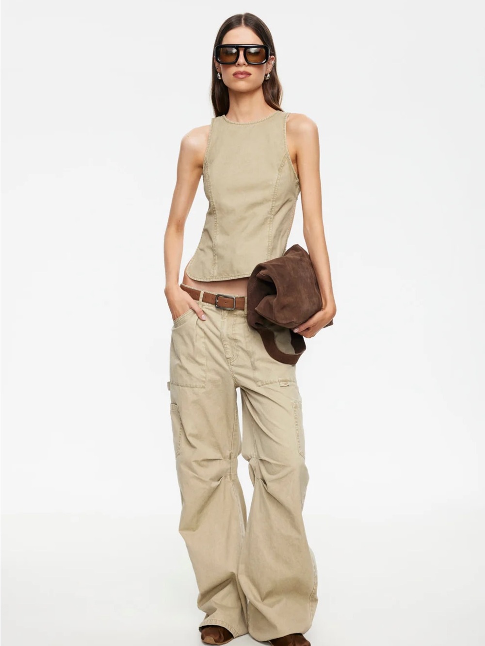 Lioness Miami vice relaxed Leg Utility Trousers in tan - Picture 2 of 5